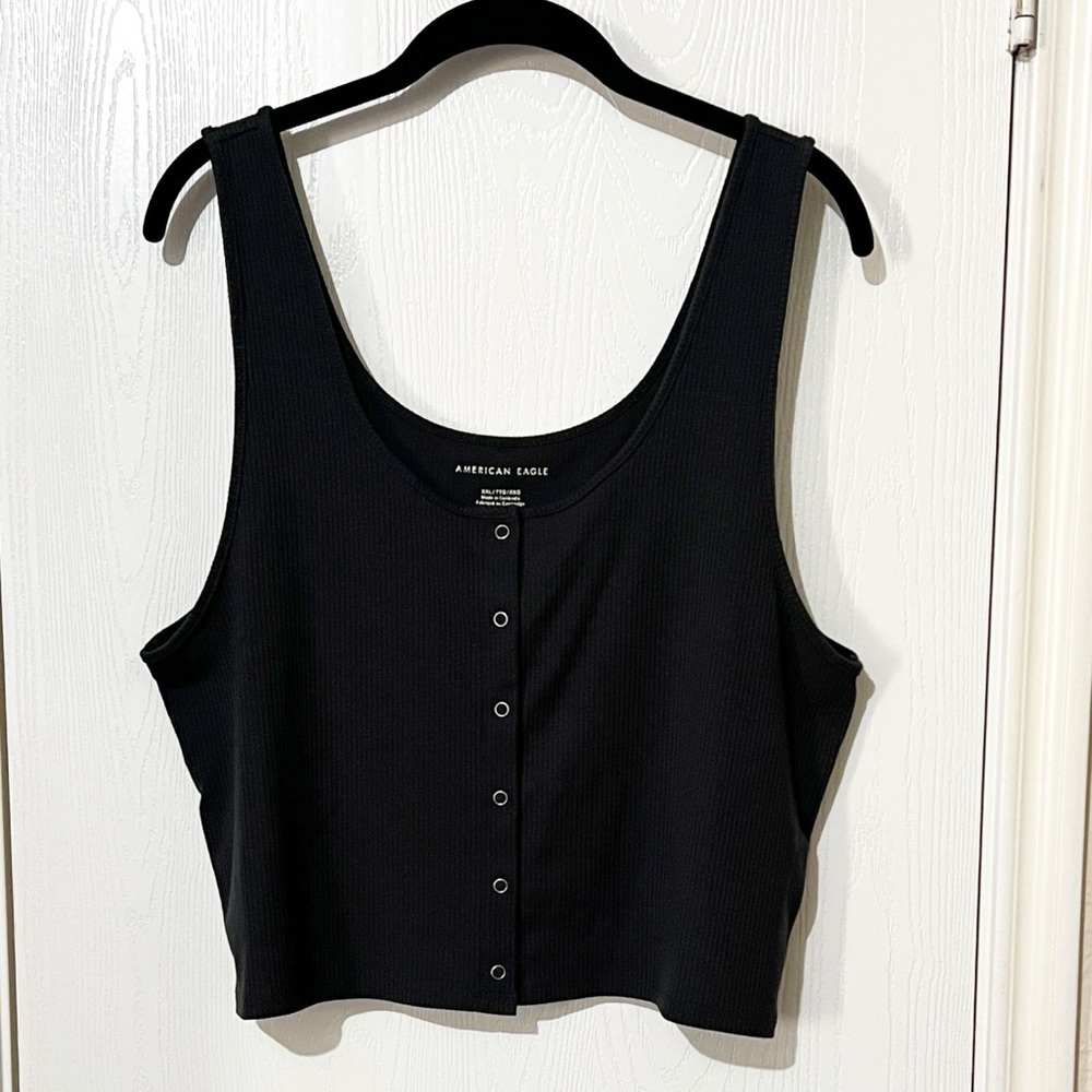 American Eagle Ribbed Cropped Tank Top Charcoal Gray Sexy Girlie Lounge XXL